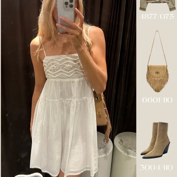 Zara Beaded Spaghetti Strap Mini Dress White Size XS - Picture 8 of 14